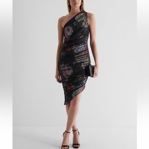 Express Floral mesh asymmetrical dress NWT
